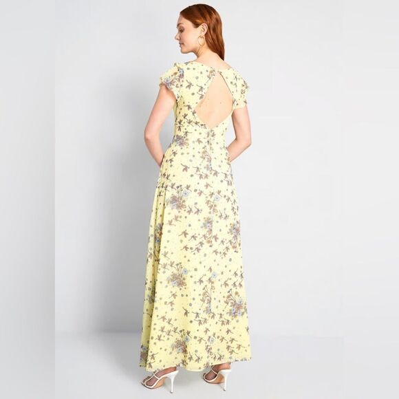 ModCloth You're Flowing Places Maxi Dress Light Yellow Floral Critters 8 NWT - Picture 3 of 12